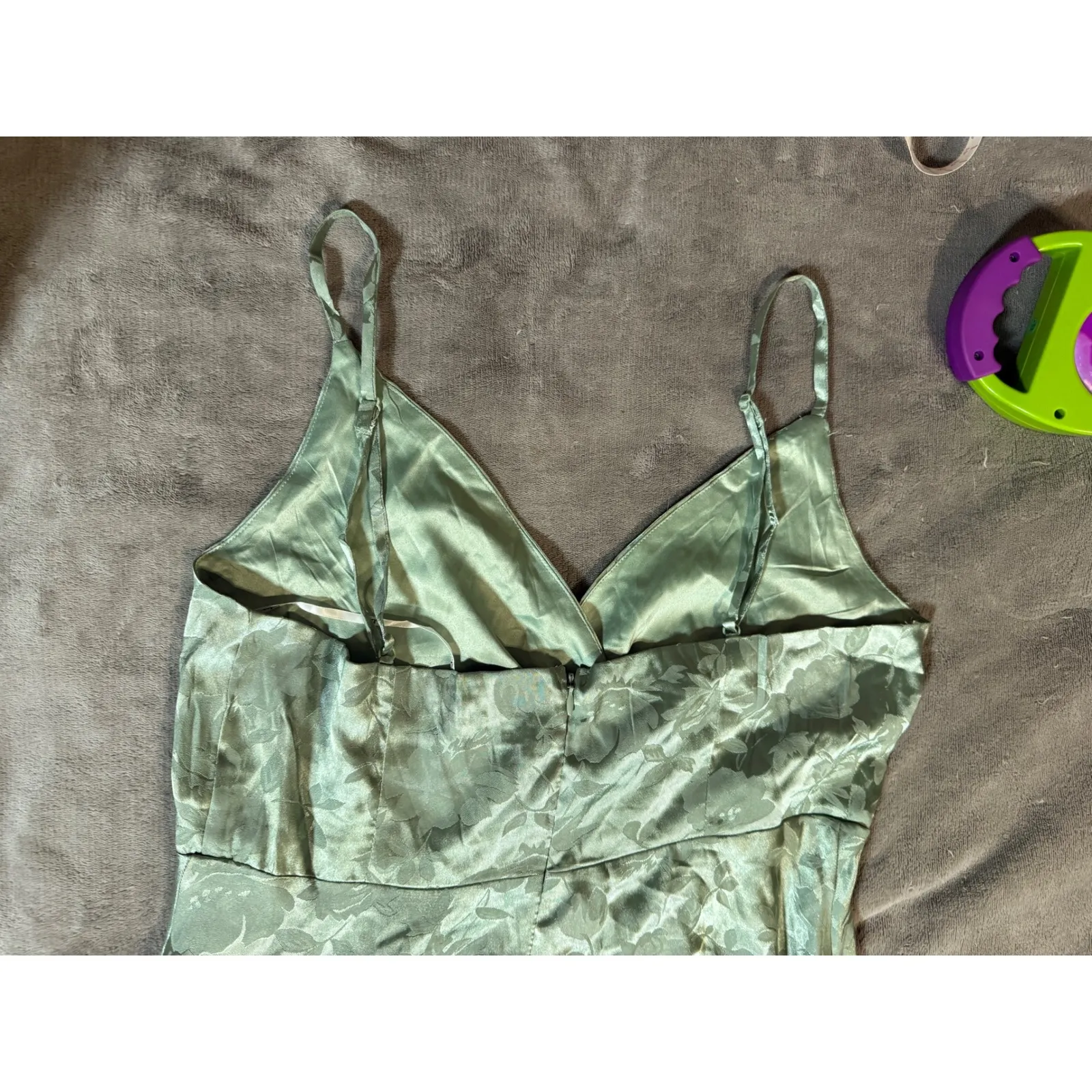 NWOT Lulus Size Large Radiant Refinement Sage Green Satin Jacquard Maxi Dress - Image 13