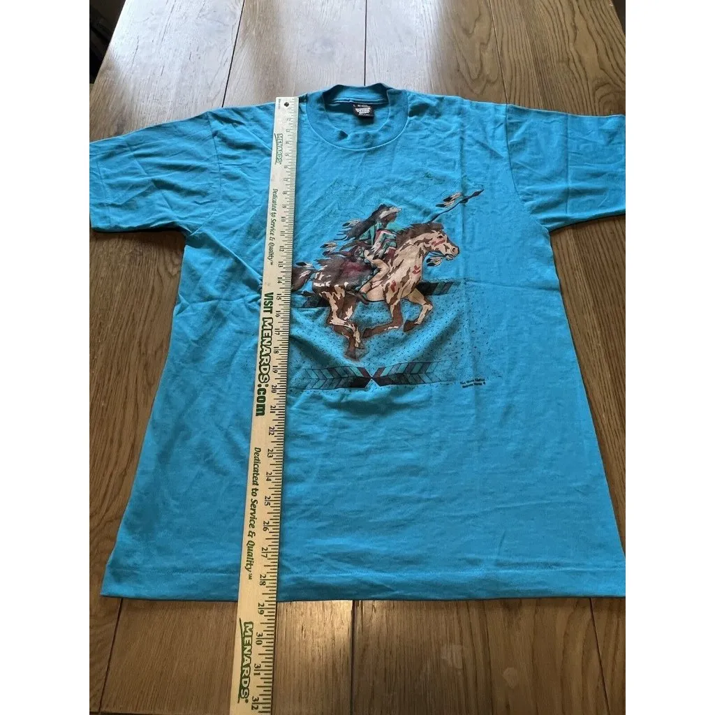 VTG Y2K 90s SCREEN STARS BEST MADE IN USA INDIAN NATIVE T SHIRT SZ Large‎ Blue - Image 3