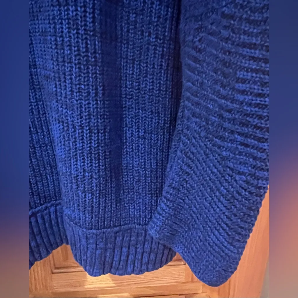 Free People High Hopes‎ Chunky Knit Open Front Cardigan in Blue Combo Size Large - Image 14