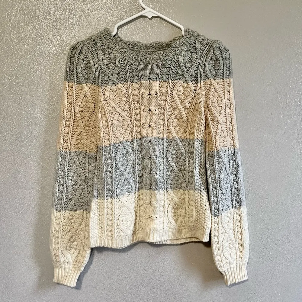 [La Vie Rebecca Taylor] Striped Cable Knit Wool Blend Sweater- Small - Image 11