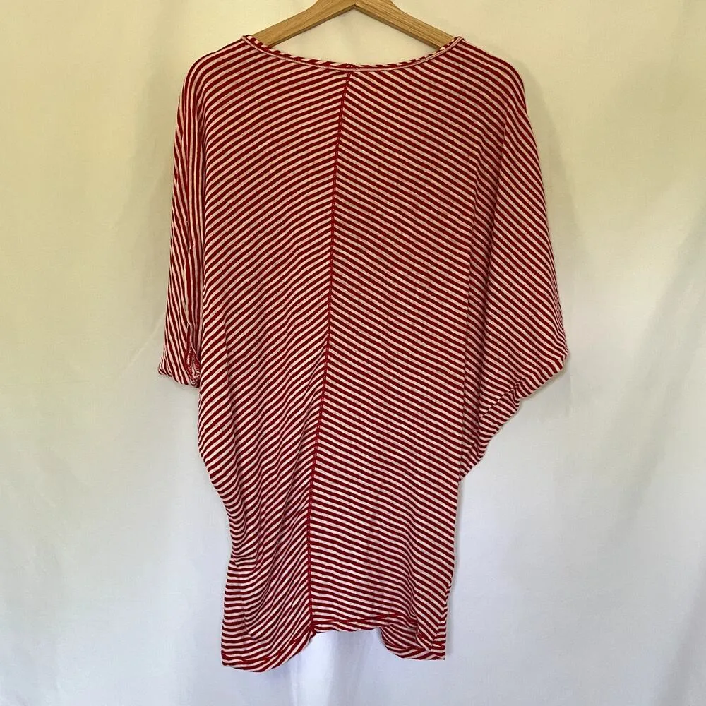 Max Studio red and white striped linen top short sleeved summer shirt women's L - Image 7