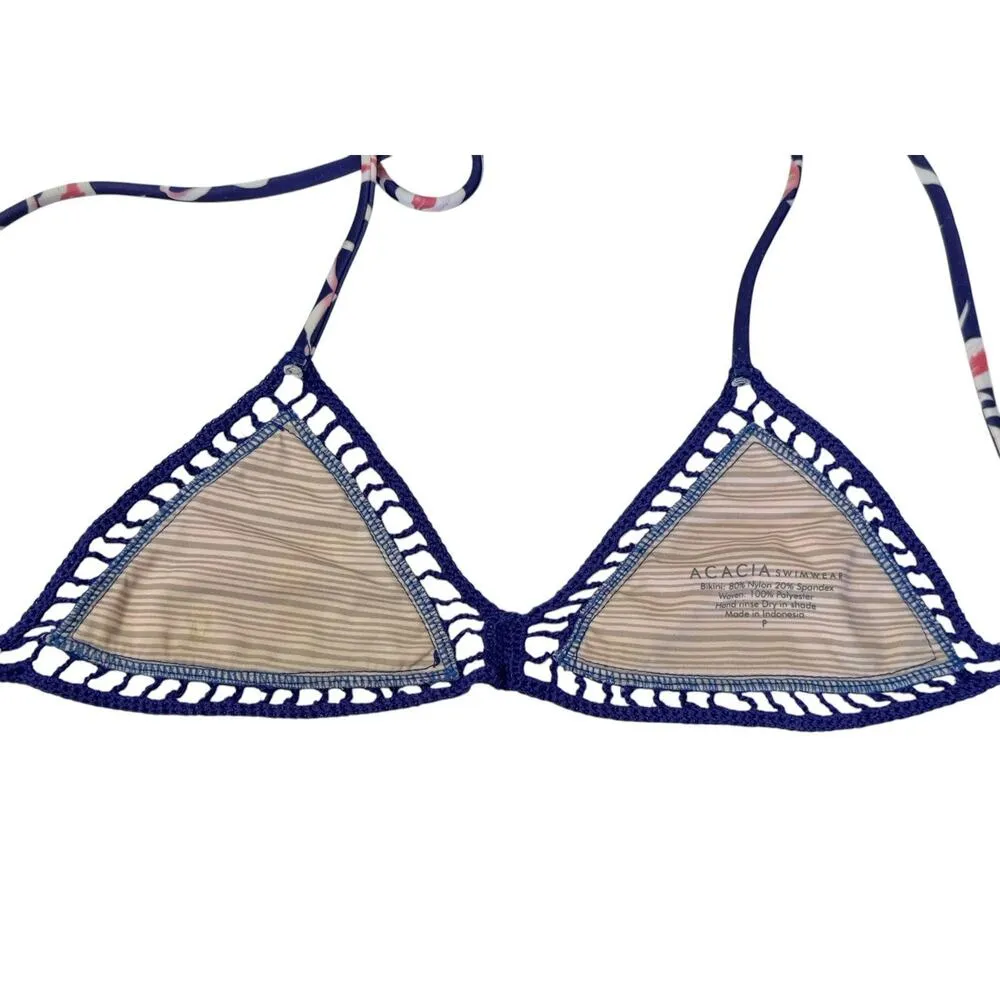 ACACIA Swimwear Blue Island Orchid Santorini Maui Floral Crochet Bikini Size L/P - Image 7