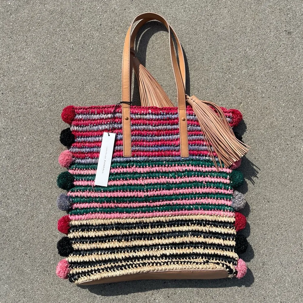 Loeffler Randall Rainbow Cruise Striped Straw Tote - Image 2