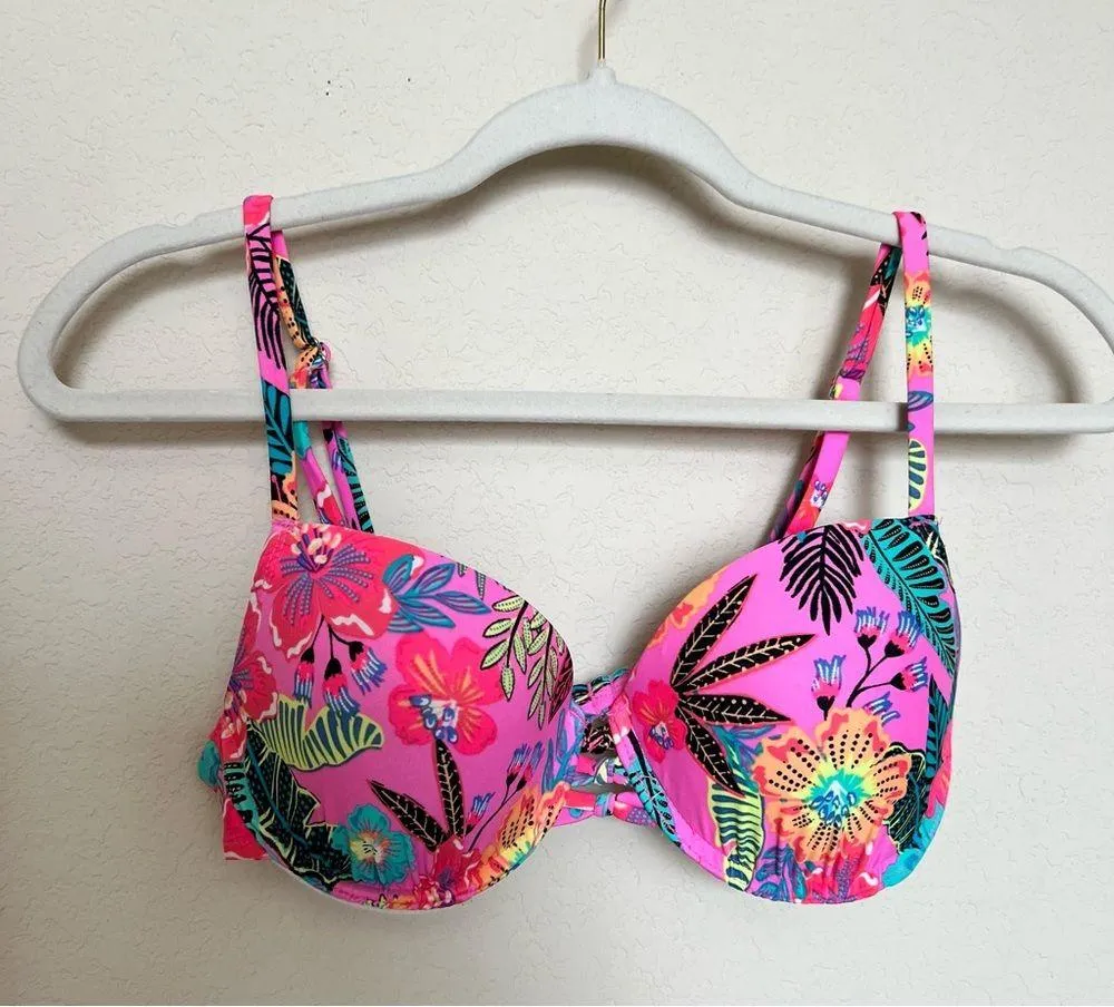 Xhilaration Neon Pink Tropical Floral Bikini Set - Image 3