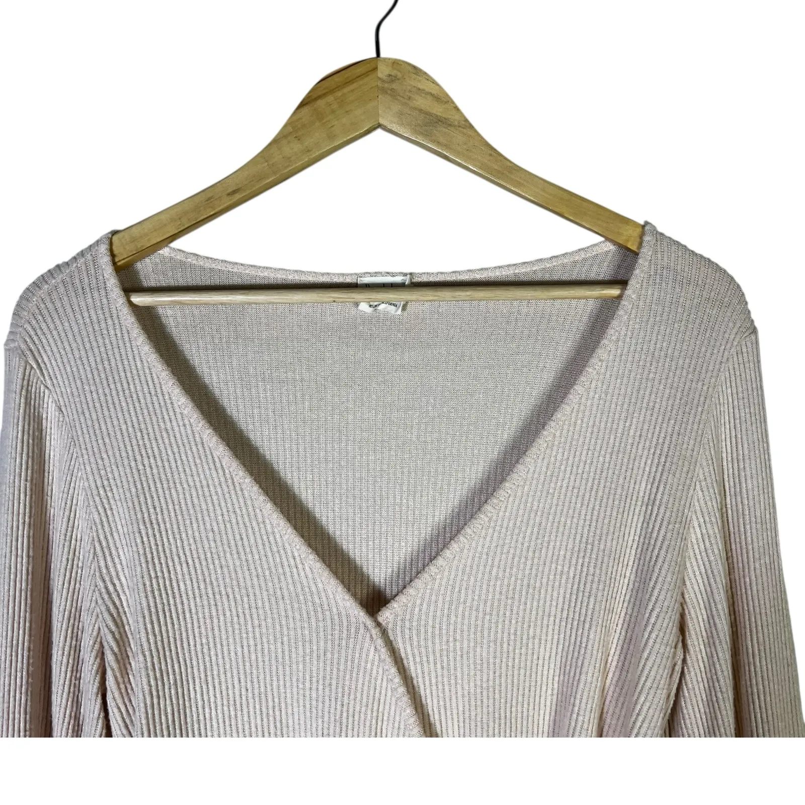 Peach Love Ribbed Wrap Tie Crop Top Womens L Blush Pink Romantic Coquette - Image 3