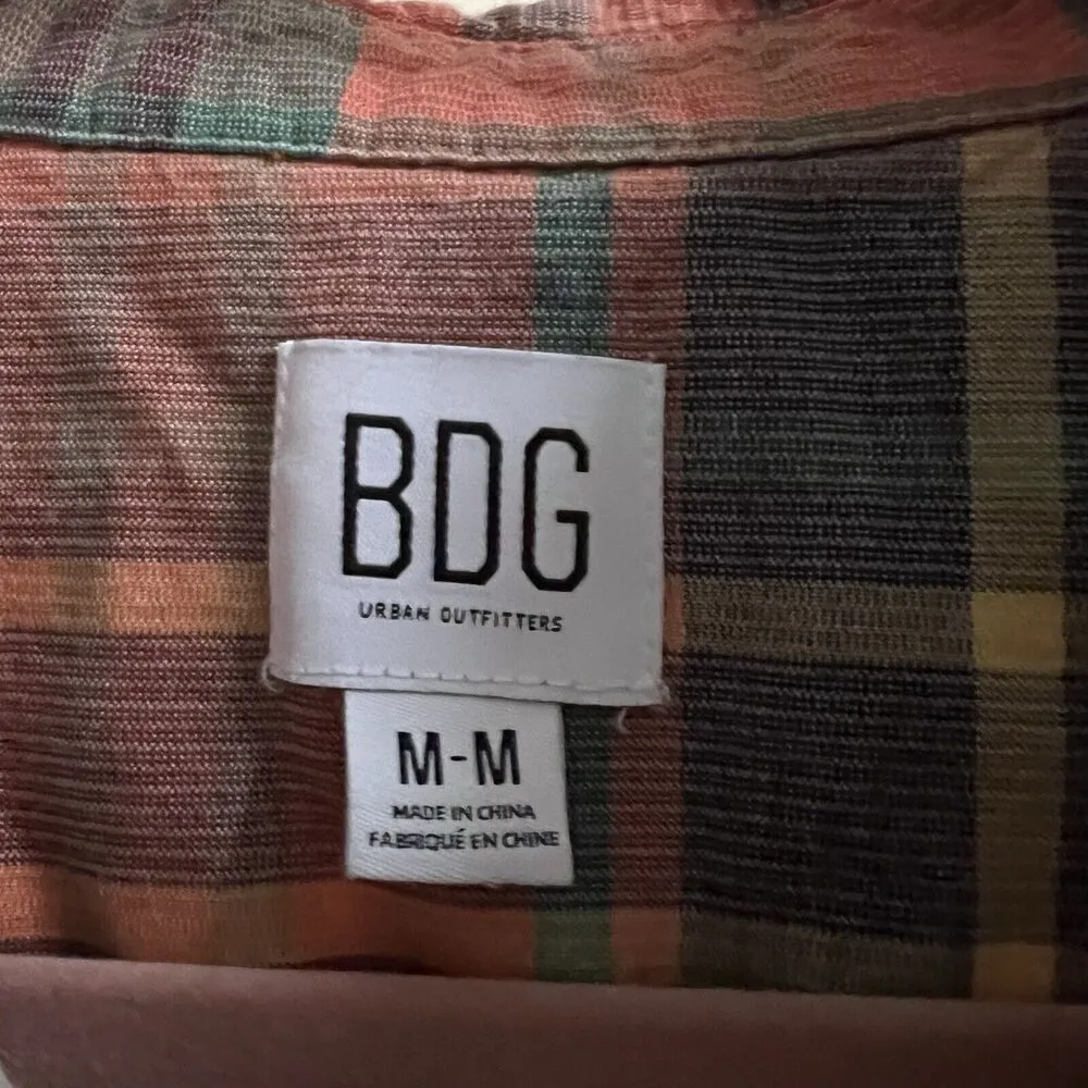 UO BDG Brendan Check Crop Long Sleeve Button Down Flannel Size Medium Oversized - Image 4