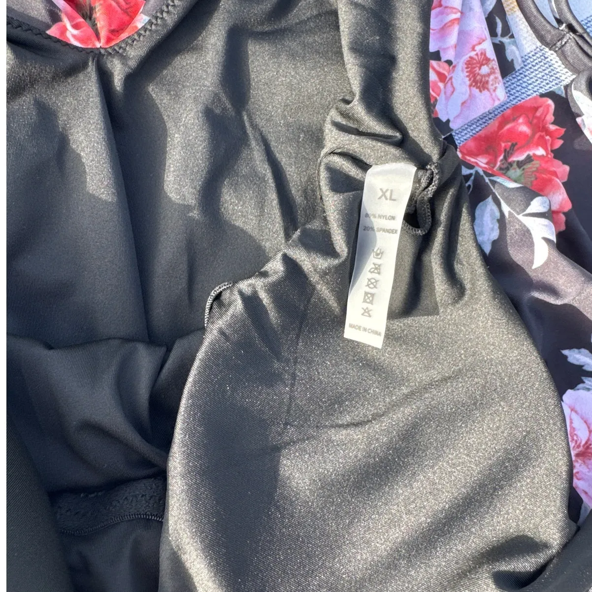 Floral Ruffle One Piece Swimsuit Black Pink Size XL NWOT Adjustable Straps - Image 3