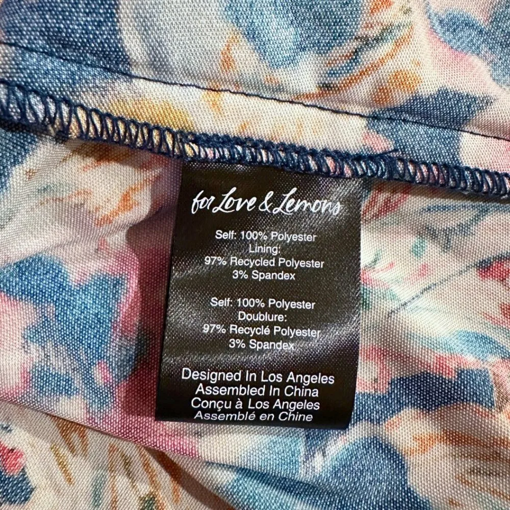 For Love & Lemons Brooklyn XS Multicolor Floral Velvet Ruched Mini Dress Cross Blue - Image 10