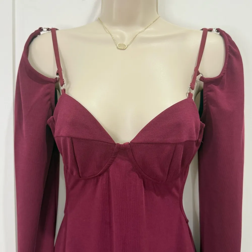 NWT NBD Riven Midi Dress Small Burgundy Long Sleeve Bustier Party Valentines - Image 6