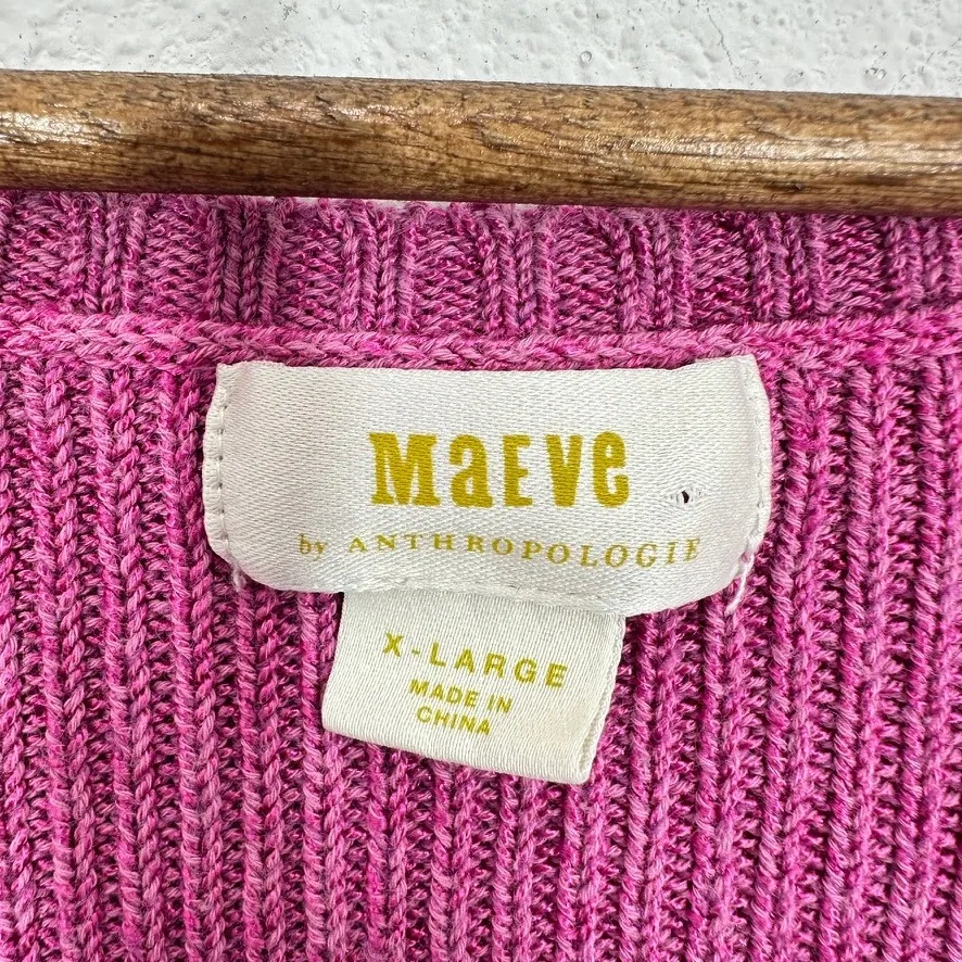 Maeve by Anthropologie Pink Ribbed Knit Cap Sleeve Sweater Top Women's XL - Image 5