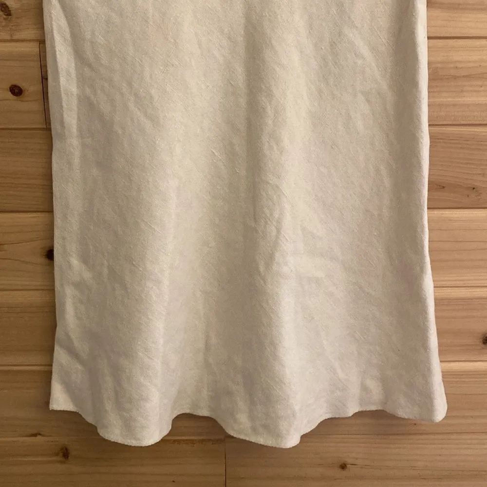 Malo Size 40 (6) Linen Skirt Cream Colored A Line Knee Length Made In Italy - Image 9