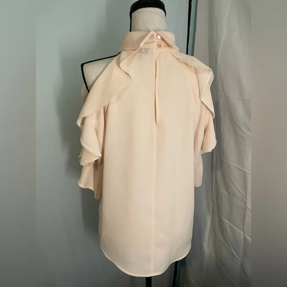 Topshop Blouse Womens Peach Cold Shoulder Ruffle Half Sleeve High Neck Size‎ 6 - Image 4