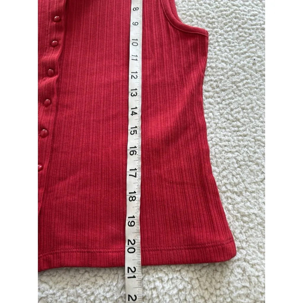 Madewell Ribbed Crewneck Shell Top Vest Button Front Cherry Red Size M - Image 9