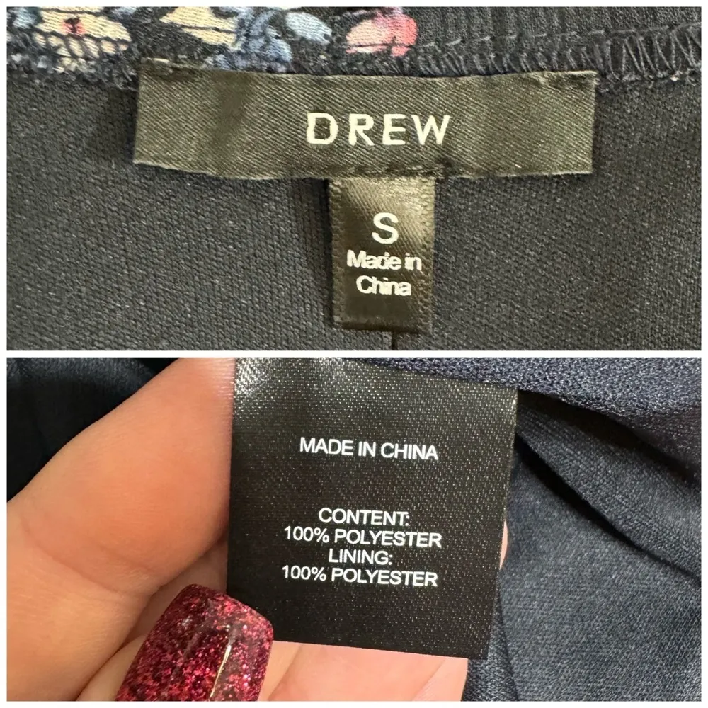 DREW for Anthropologie Floral Print Wrap Maxi Dress Boho Style Navy Size Small - Image 14