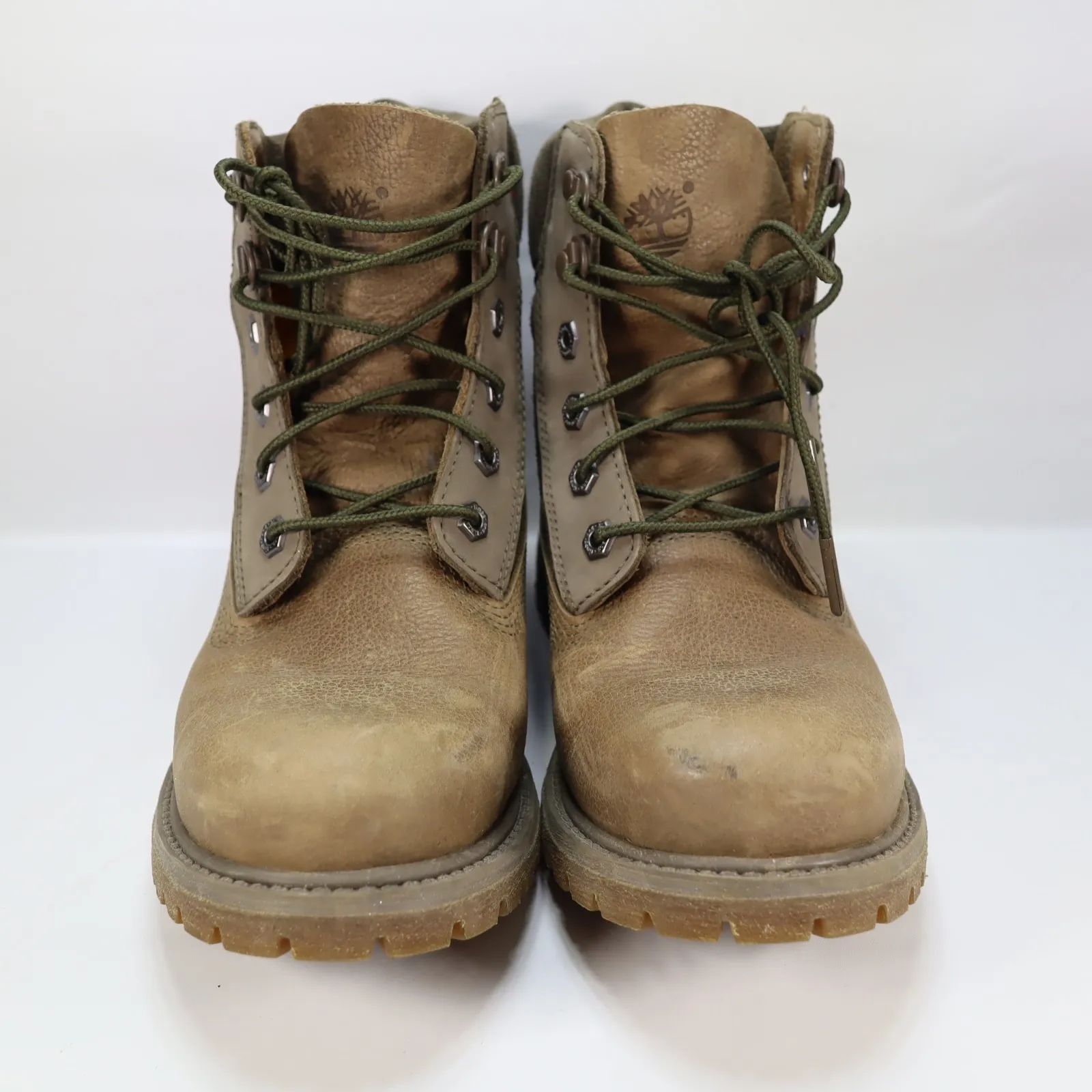 Timberland 6" Premium Womens Size 7.5 Brown Gray Leather Nubuck Boots A19C2 5247 - Image 2