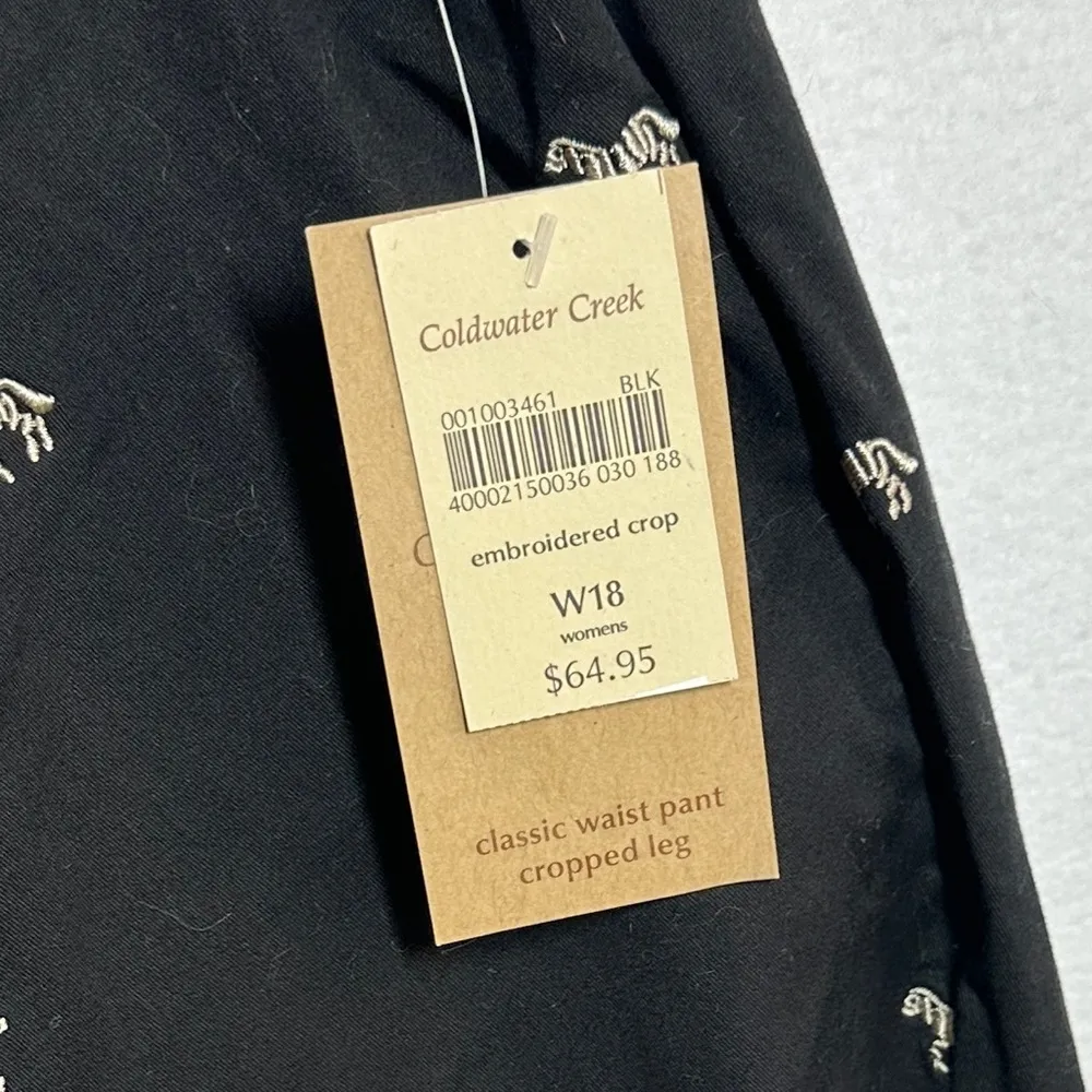 Coldwater Creek Crop Pants W 18 Black Embroidered Zebra Print Side Closure New - Image 2