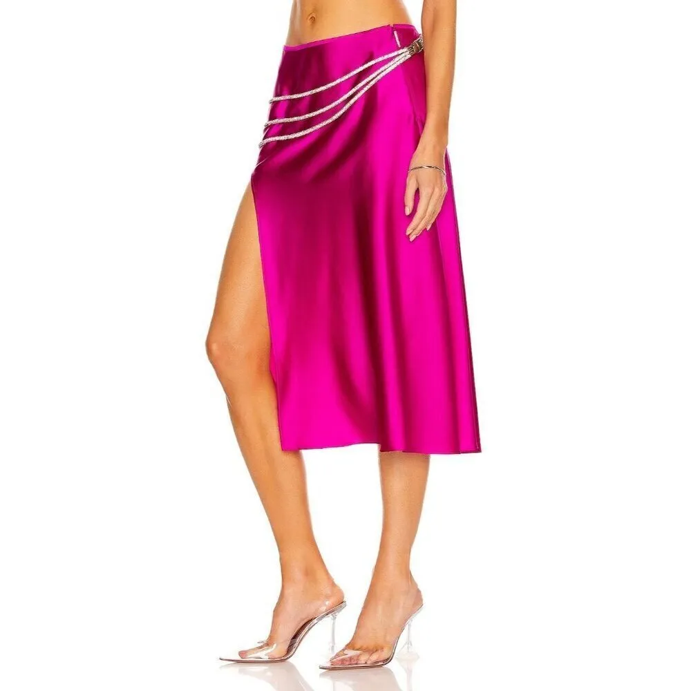 Nue Studio Laetitia Skirt in Fuchsia Pink Small New Womens Satin Midi - Image 4