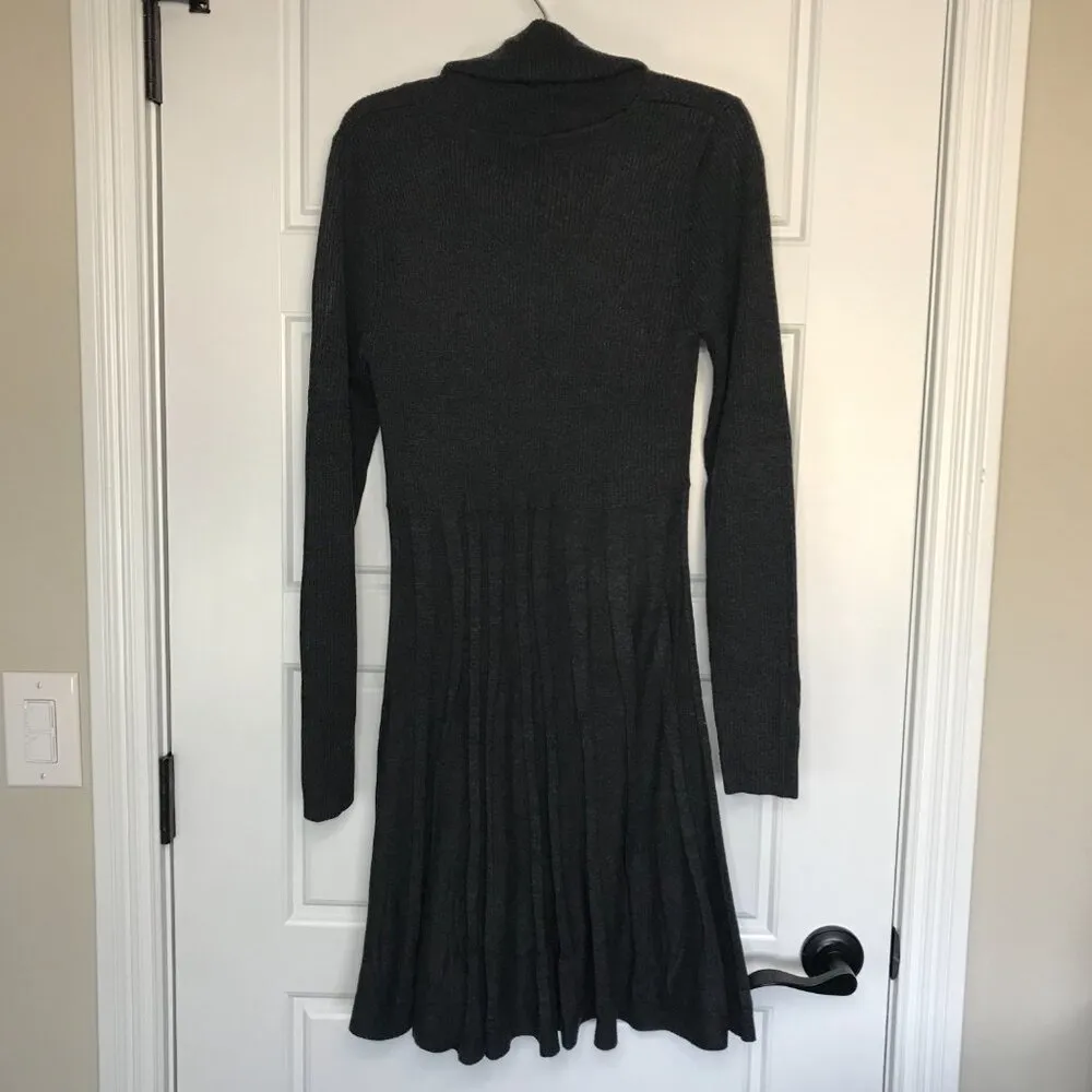 Calvin Klein Knit Sweater Dress Womens Medium Gray Cowl Neck Pleated Long Sleeve - Image 4