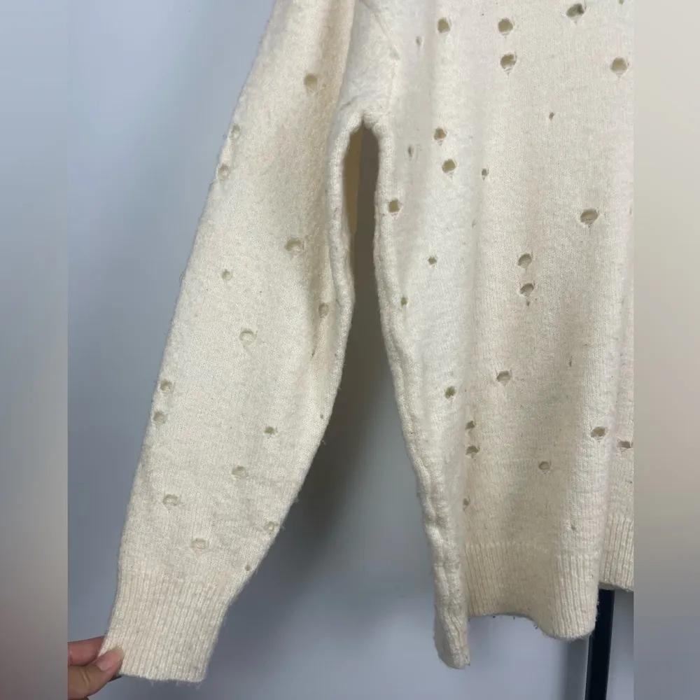 ASTR The Label Cream Knit Distressed Torn Pullover Sweater - Image 2
