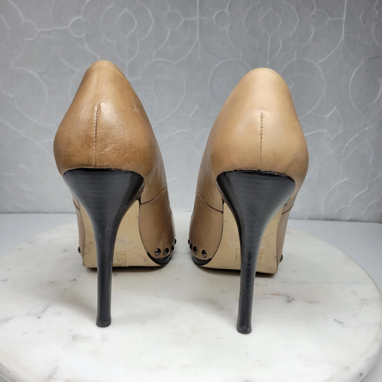Aldo Stilettos Womens 39 US 8.5 Tan Leather Studded Rivets Platform‎ High Heels - Image 12