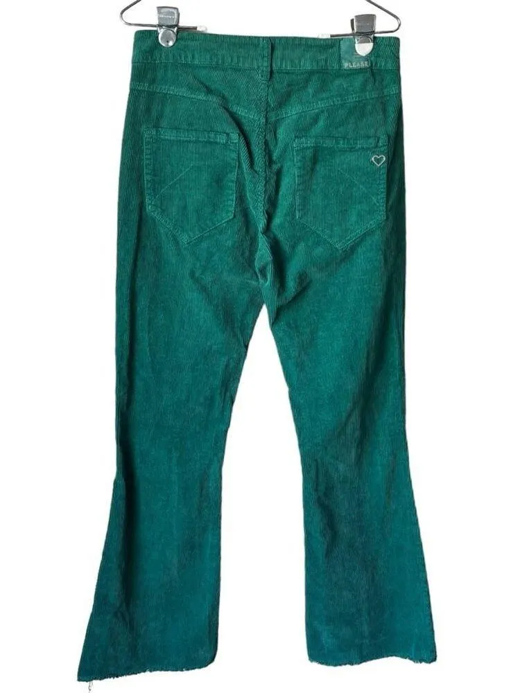 Please women's Corduroy green flare boho hippie winter pants size medium - Image 2