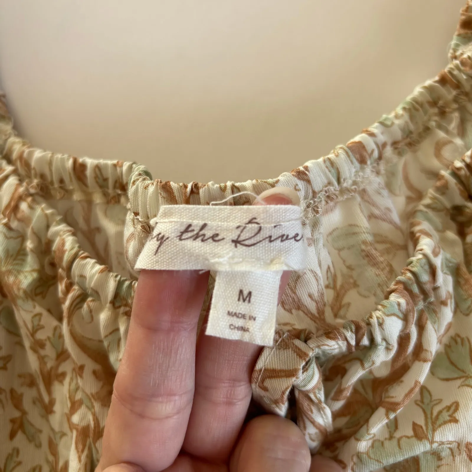 By the River Off the Shoulders Cropped Boho Floral Print Top Women’s Medium Brown - Image 2