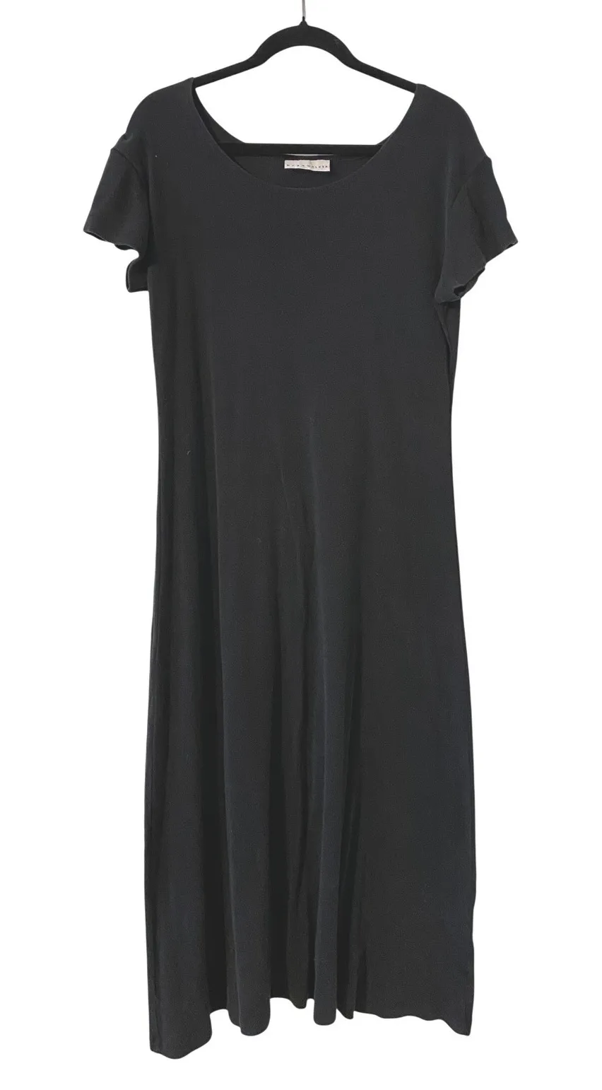 Bryn Walker Rib Knit Tencel Cotton Black Shift Maxi Dress Large Designer Luxury - Image 1