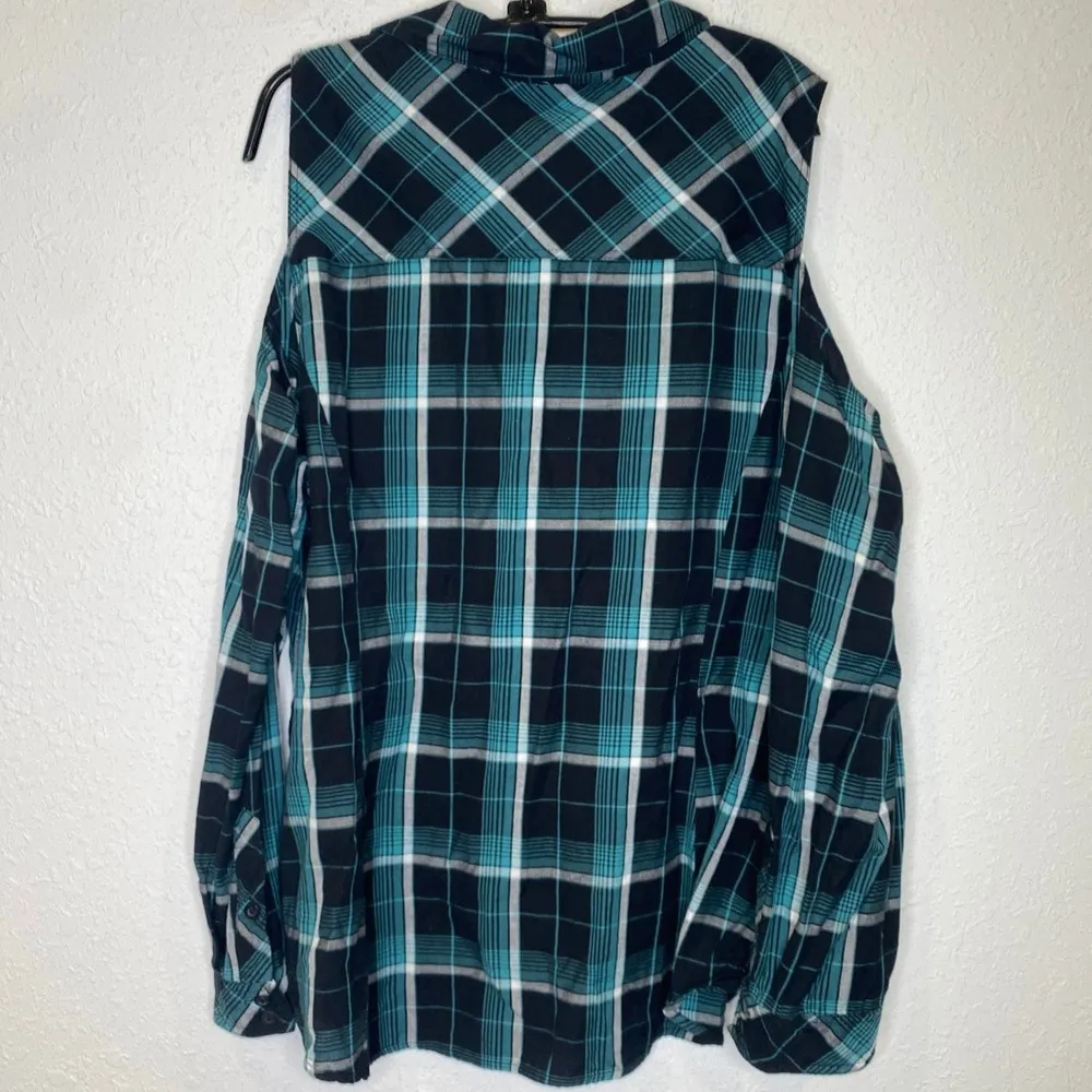 Torrid Plaid Cold Shoulder Long Sleeve Button Down Shirt EUC Sz 2X Cotton - Image 7