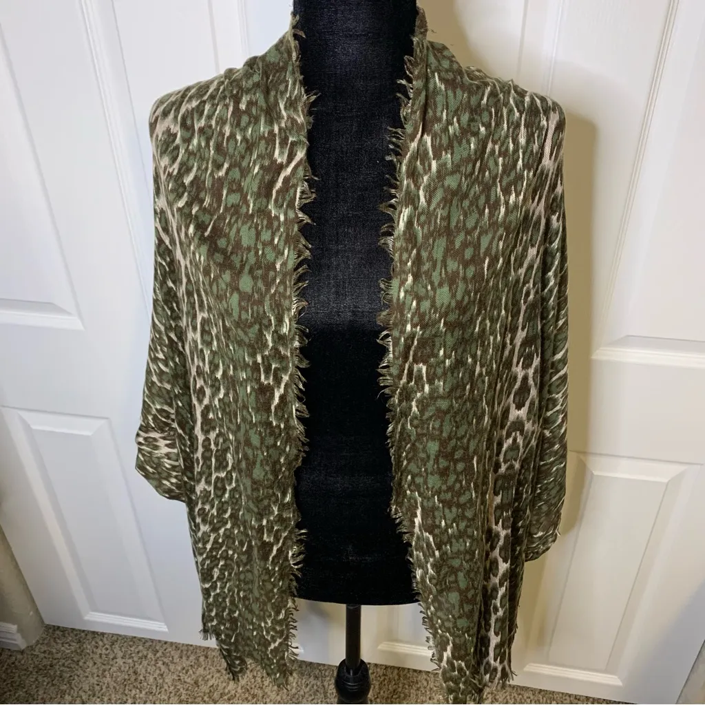 Olive Leopard Print Scarf Green - Image 4