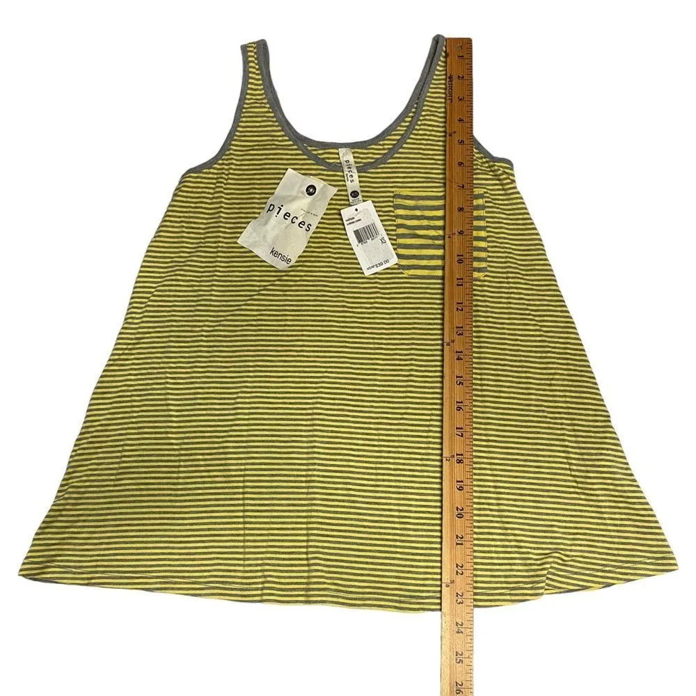 PIECES Kensie Stripe Gray Yellow Green Summer Yoga Gym Tank Top 1 Pocket - Image 5