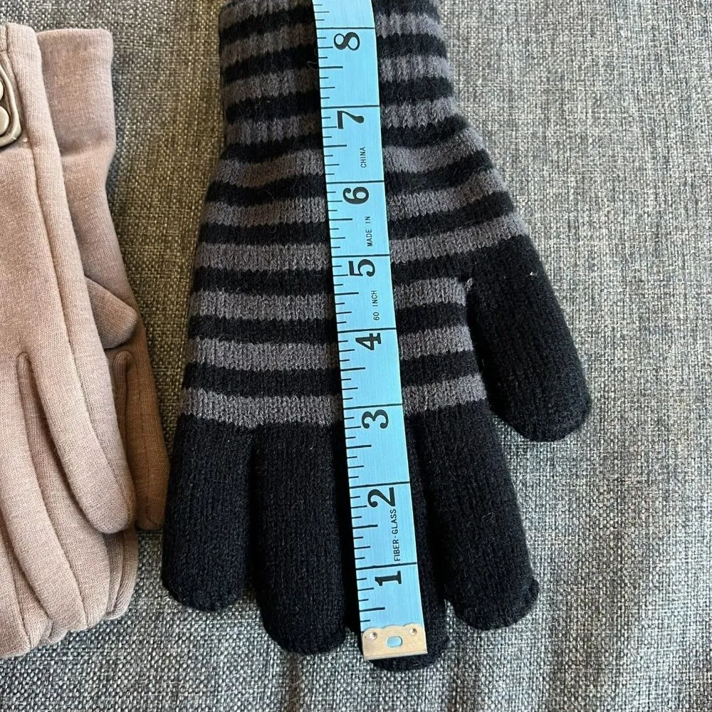 Womens Gloves Lot Of 2 Black And Brown Knit Warm Winter Gloves Adult One‎ Size - Image 6