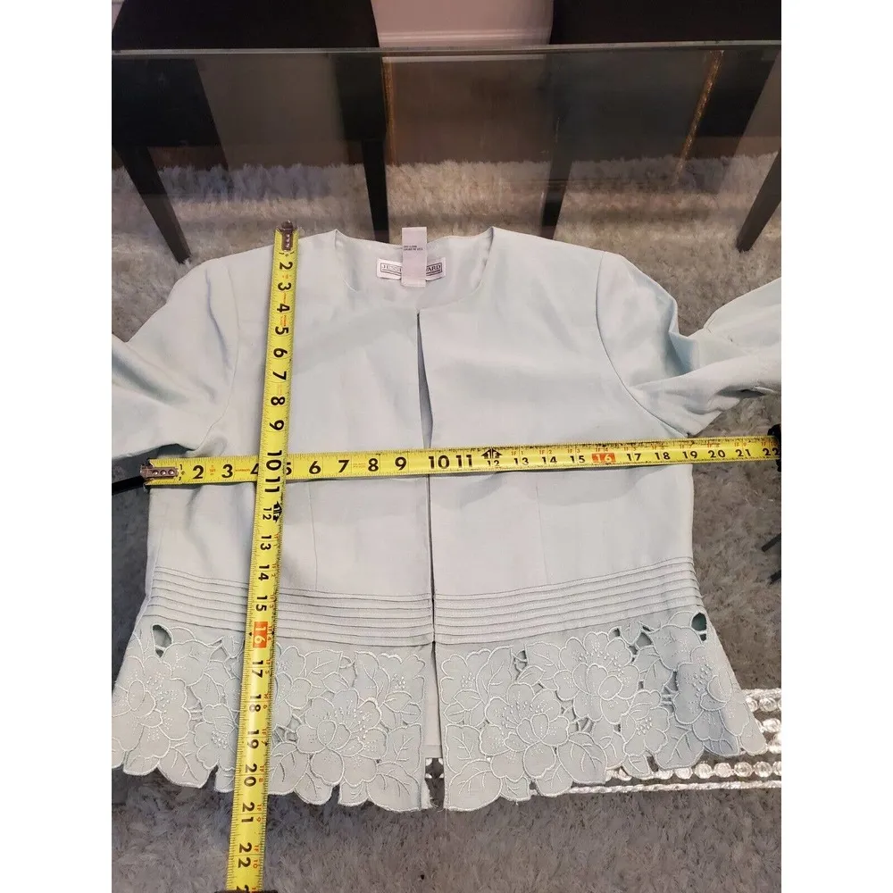 Jessica Howard Women's Blue Linen Long Sleeve Open Front Jacket Blazer Size 10 - Image 4