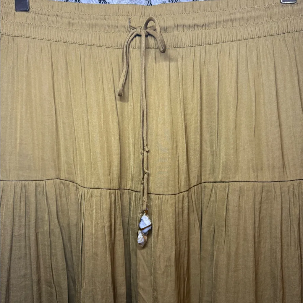 Rachel Zoe yellow gold Maxi Skirt with seashell Detail drawstring tiered peasant - Image 5