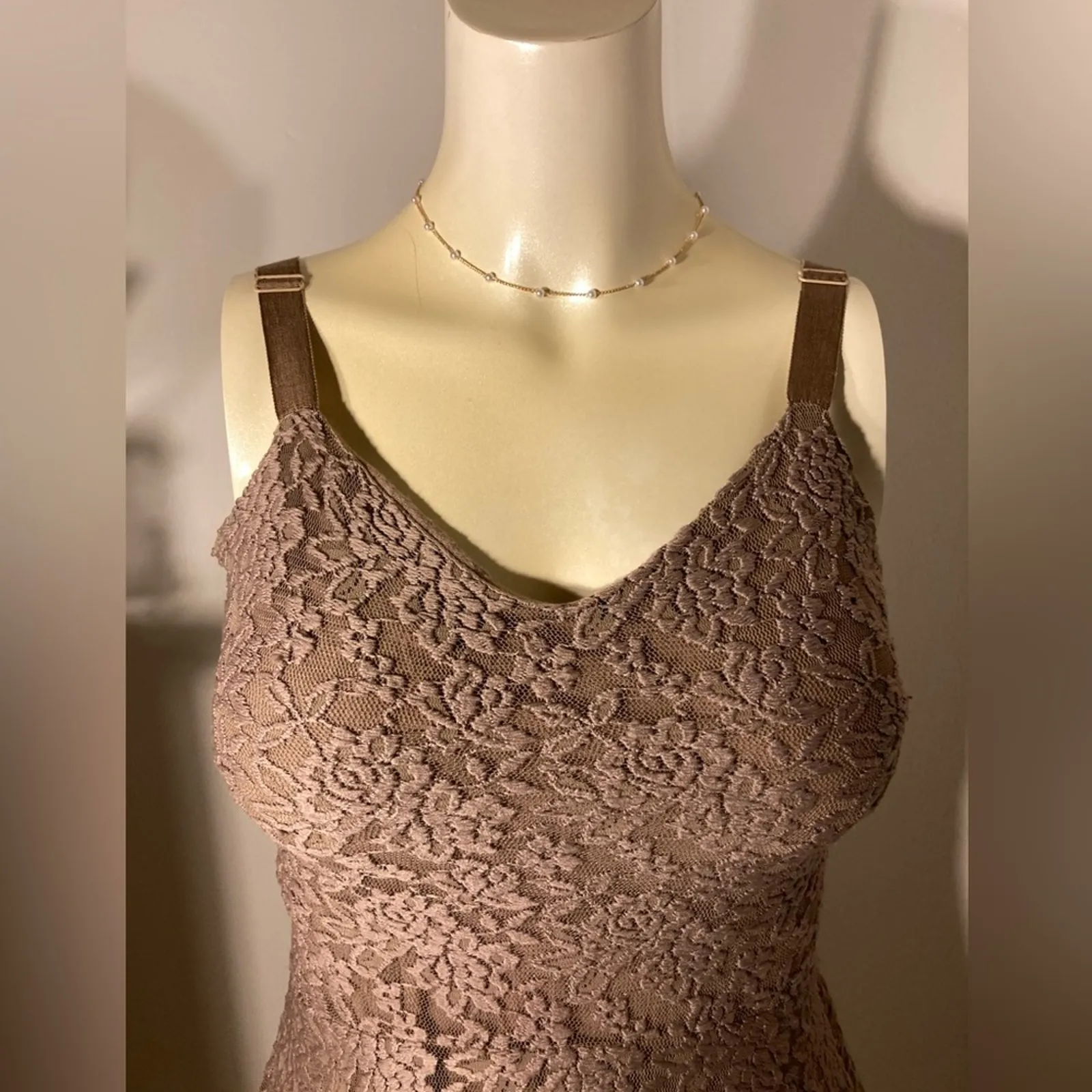 Free People size small champagne brown & gold Lace Foil Ombré dress - Image 9