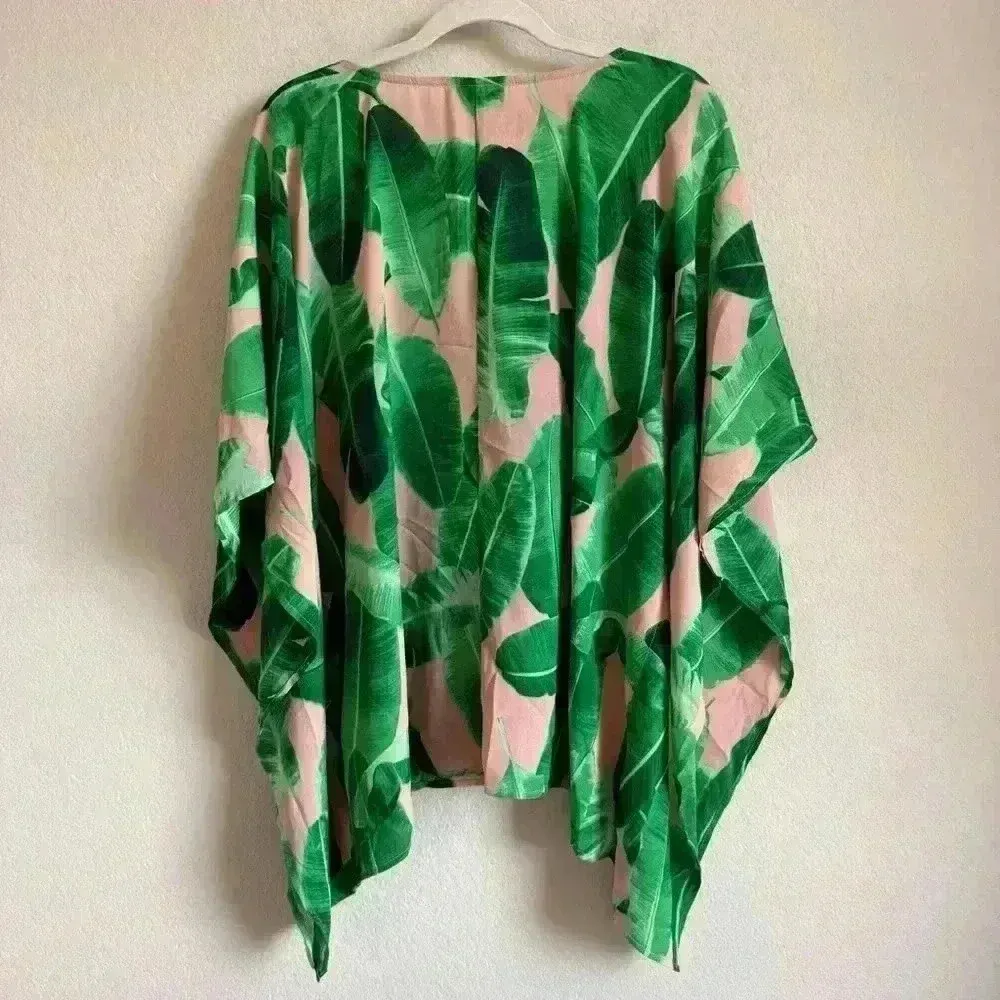 Buddy Love Women’s Kiwi Key West Boho V Neck Half Sleeve Poncho Tunic Size M/L‎ Green - Image 3
