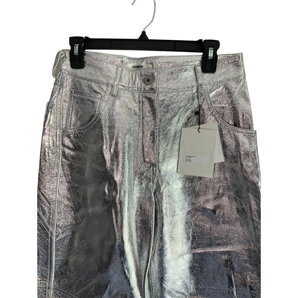 Interior The Sterling Leather Pants in Aluminum Silver 2 New Womens Trousers - Image 5
