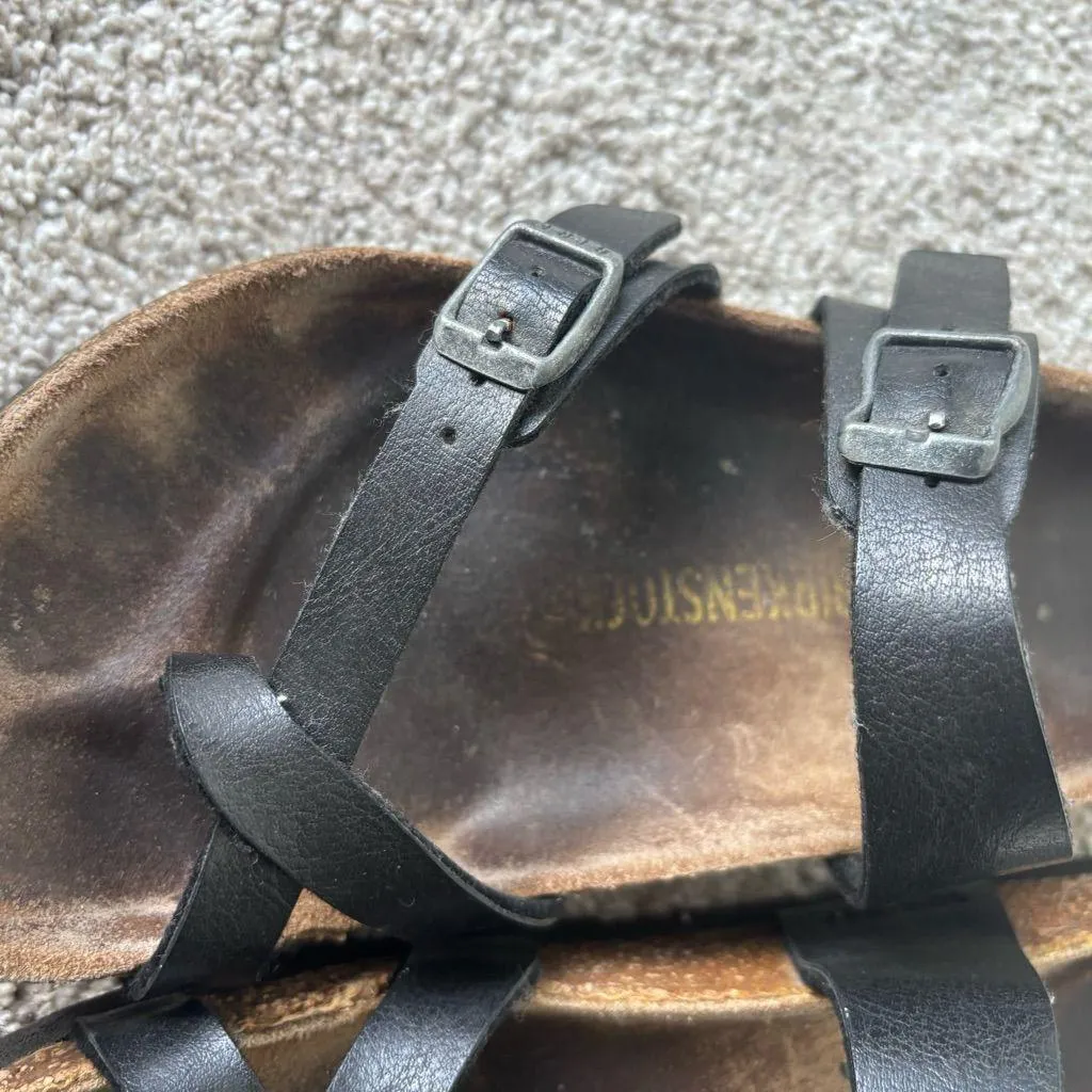 Birkenstock Mayari Birkibuc Slide On Sandel Black Leather Strap Comfort Support - Image 3