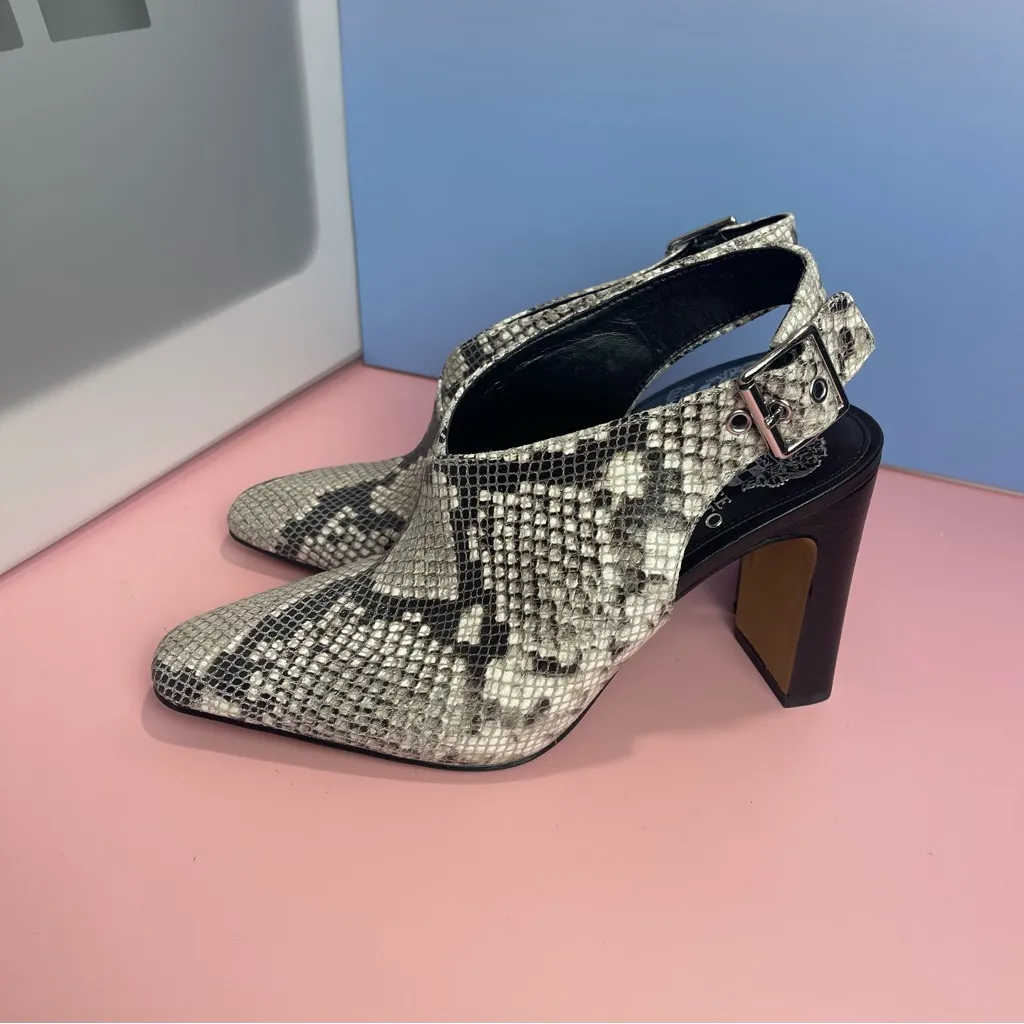 Vince Camuto Leather Saleesha Snakeskin squared Pointed Toe Slingback Heels Sz 8 - Image 7