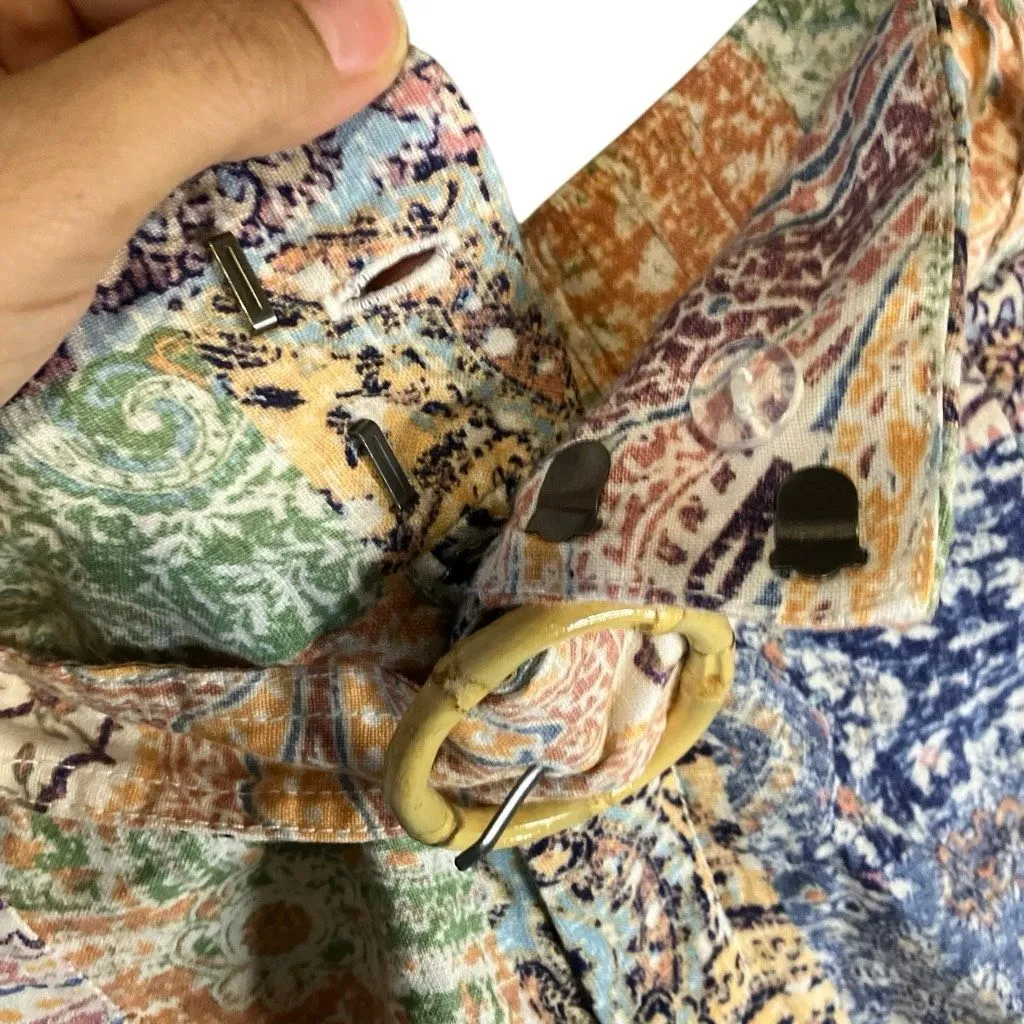 Rachel Zoe 100% Linen Colorful Patchwork Paisley Boho Hippie Shorts M #758 - Image 6