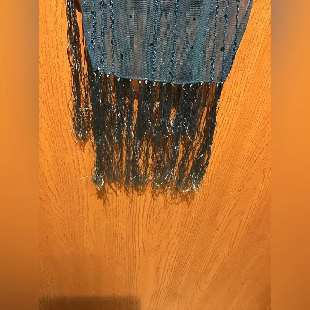 Elegant Teal Blue Sheer & Sequins Scarf - Image 7