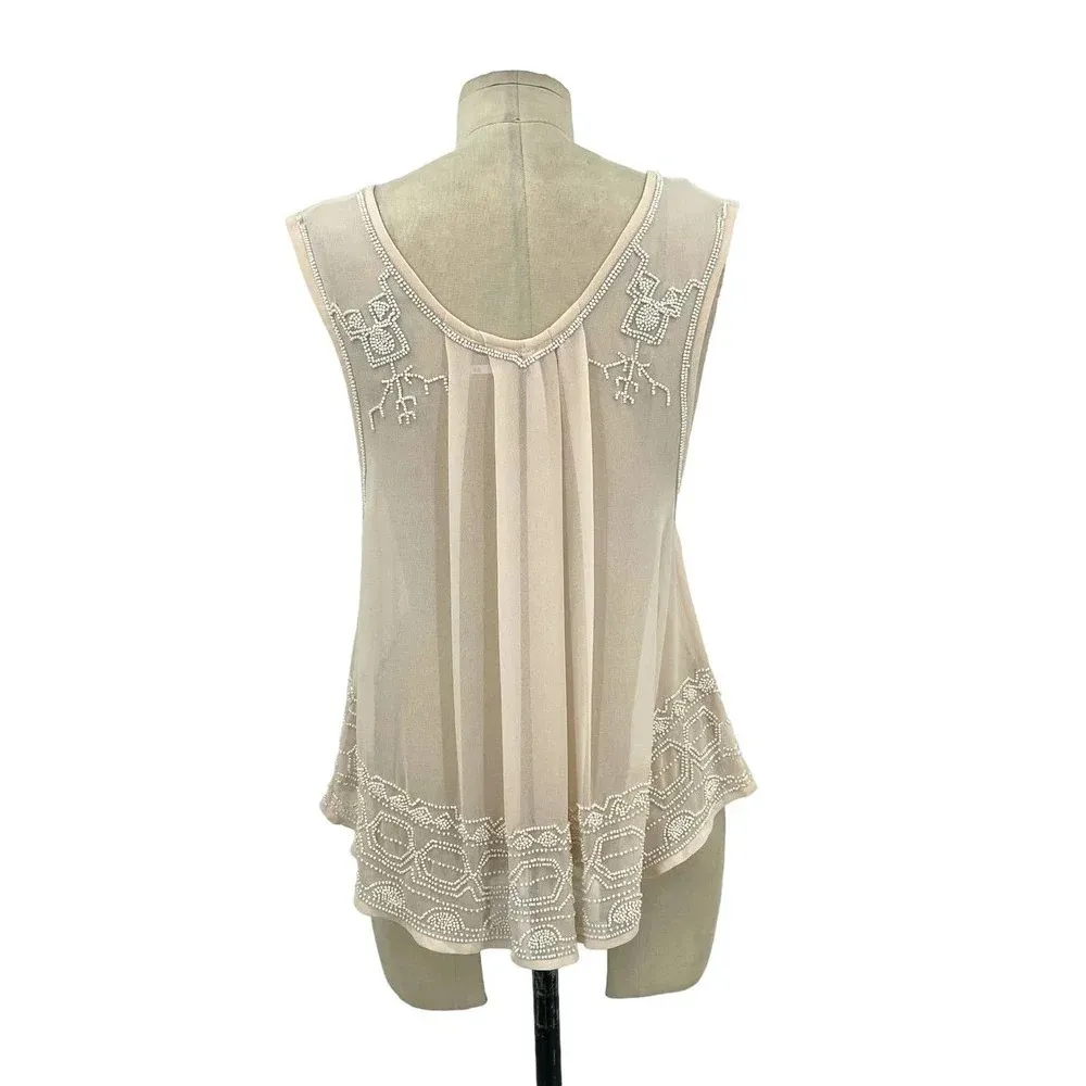 Free‎ People Pale Pink Beaded Sheer Tank Top Size XS - Image 7