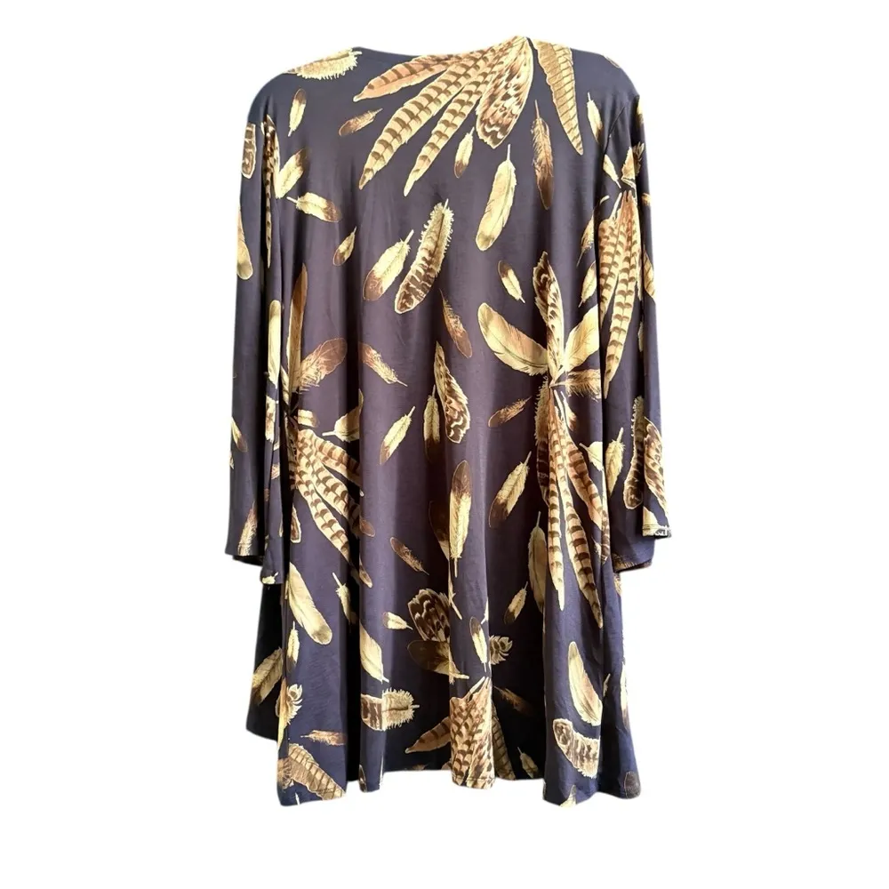 Feather Print Open Front Poncho - Image 2