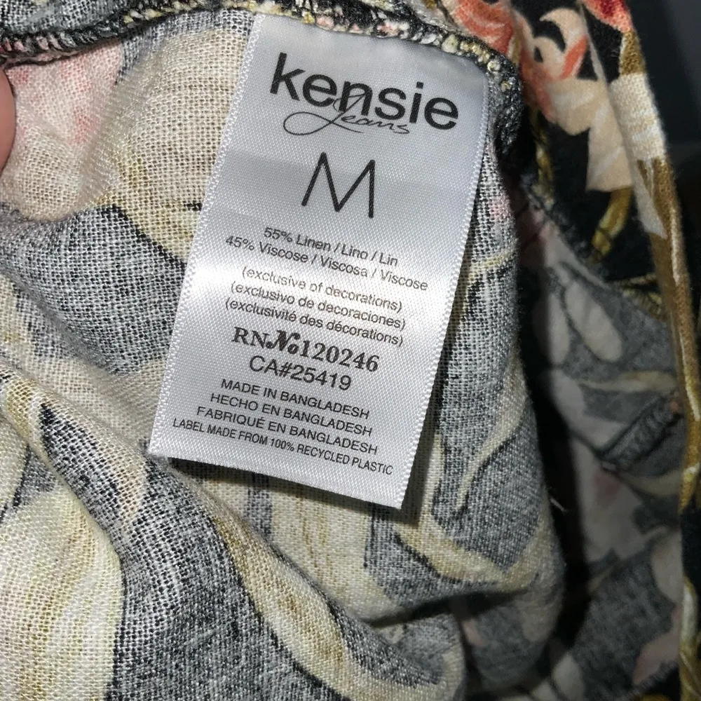 Kensie Linen Blend Black Floral High Waist Wide-Leg Cropped Pants Pockets Medium - Image 8