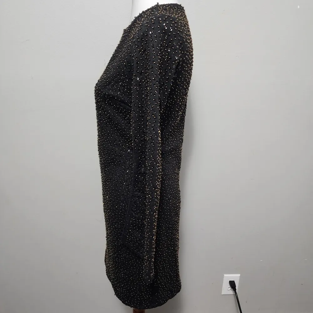 Altar'd State Kelvie black beaded sequin bell sleeve mini dress size small - Image 6