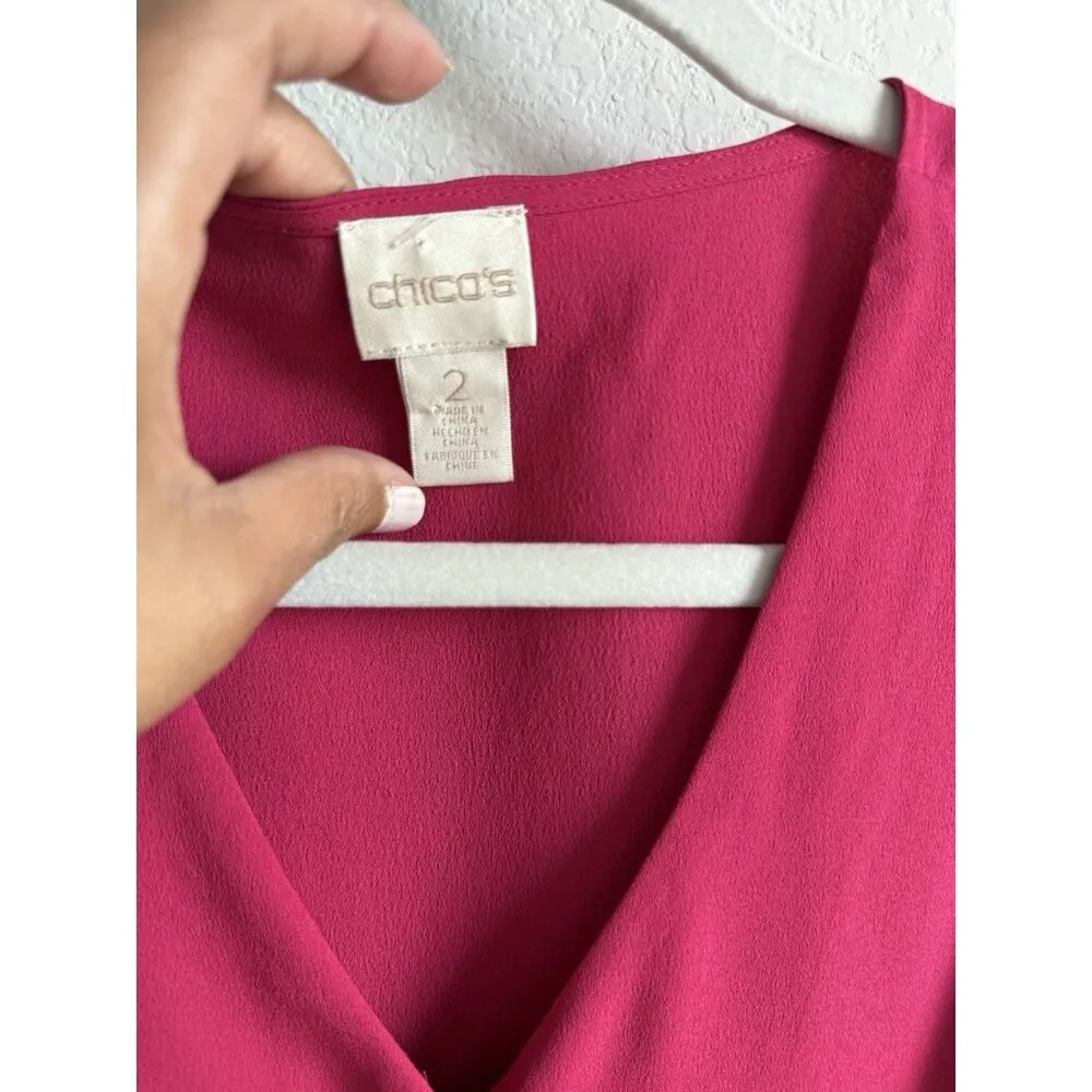 CHICO'S Women’s Size 2 (M) Cold‎ Shoulder Button Front Top Blouse Raspberry Rush - Image 13