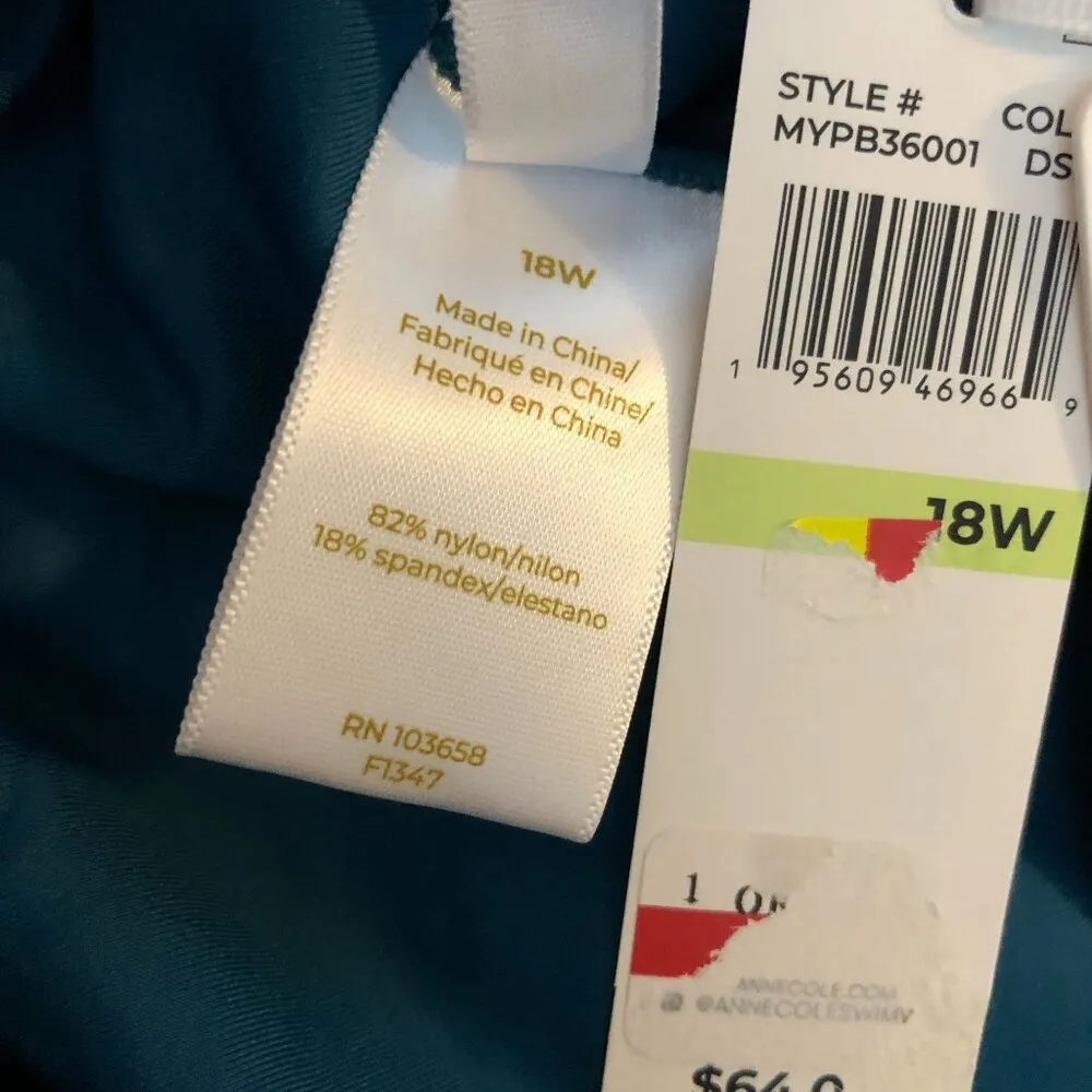 Anne Cole Bikini Bottom Convertible High Waist Shirred Ocean Green 18W - Image 6