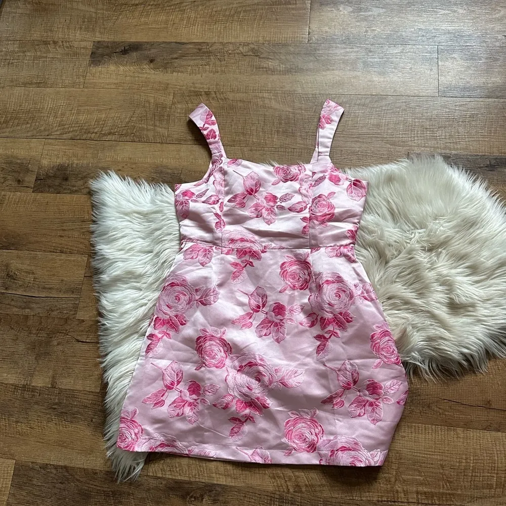LULU’S Brighter Side Pink Floral Satin Jacquard Mini Dress - Image 7
