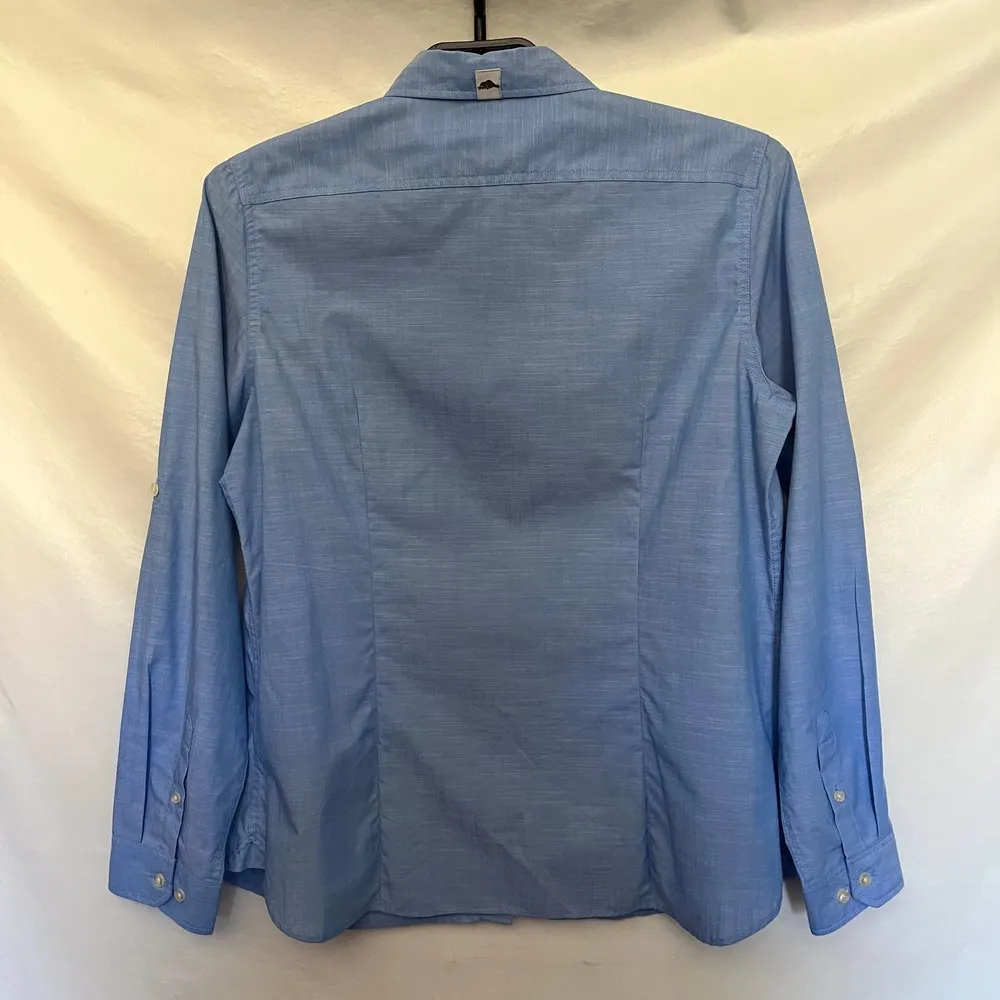 Roots73 Clearwater Button Up Women Shirt Size Large Blue M Patch #97100 Rolltab - Image 53