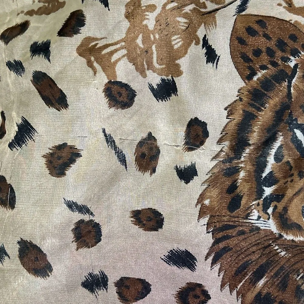 Vintage Leopard Print Scarf with Tiger - 18" x 18" (Minor Flaw) - Image 2