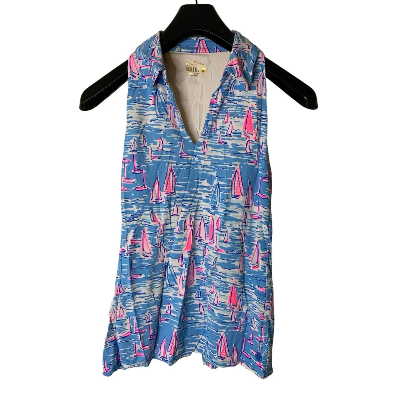 Lilly Pulitzer Luxletic Lakelyn Bra Polo top Zanzibar Blue Boatylicious medium - Image 2